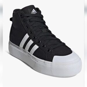 Adidas Womens Bravada 2.0 mid platform Black and White Canvas Sneakers